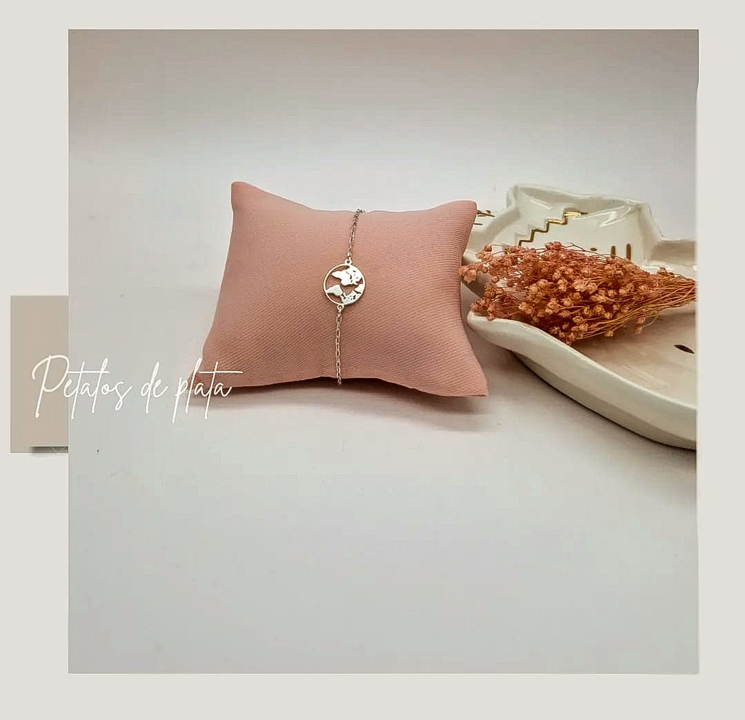Pulsera de plata 925 con mapa del mundo minimalista hecha a mano por Pétalos de Plat