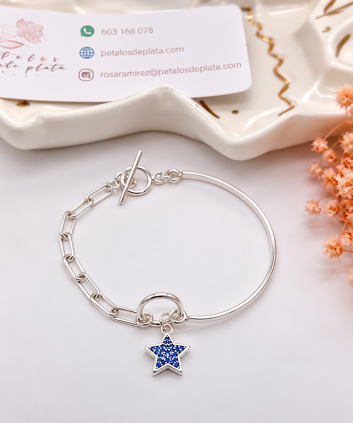 Pulsera de plata 925 con eslabones y cierre toggle