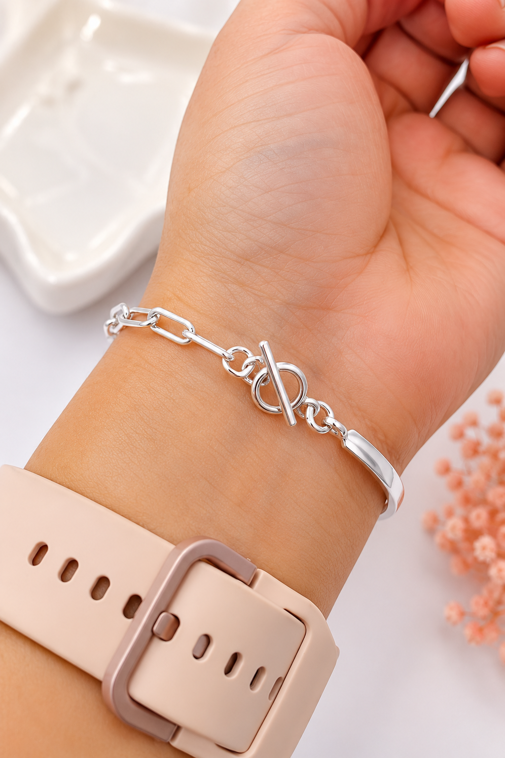 Pulsera de plata 925 con eslabones y cierre toggle