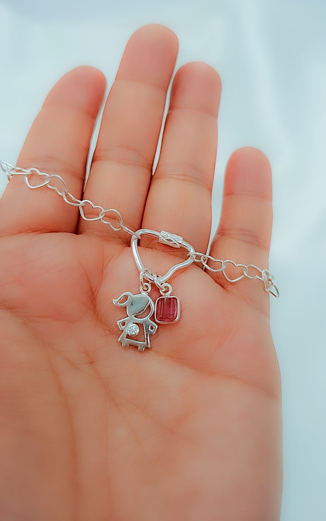 pulsera de plata 925 con cierre corazón y charms niño niña