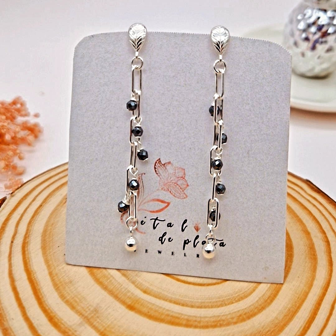 pendientes con piedras negras mujer